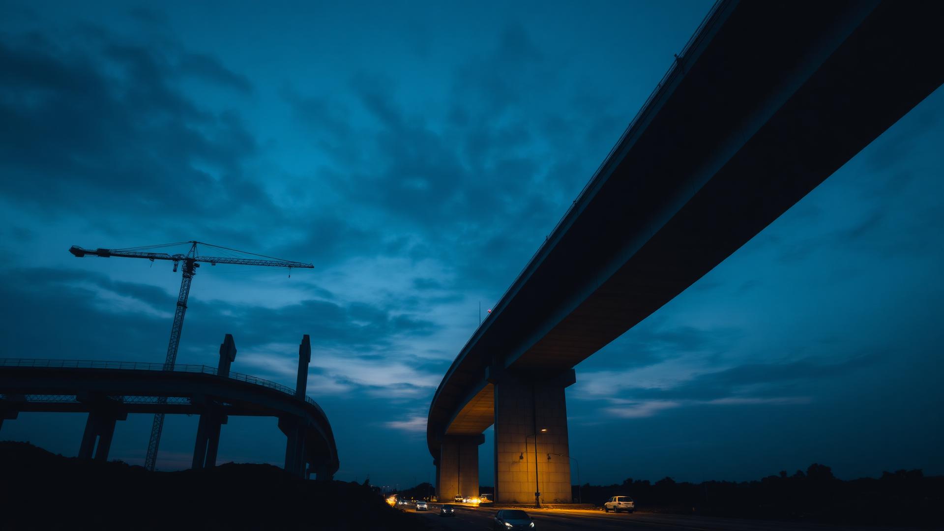 Pont en construction au crépuscule
